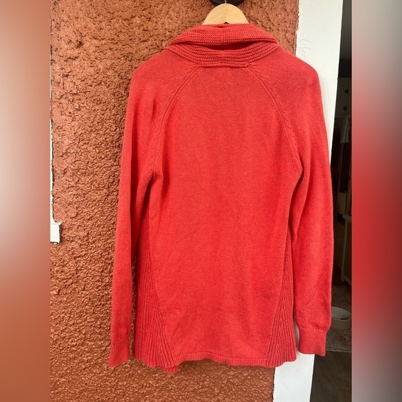 LL Bean Cardigan Women's Medium Orange Open Knit Sweater - Picture 5 of 6